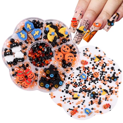 AYVRUOP 1 Caixas encantadores de unhas de halloween 3D, decorações para unhas, desenhos para unhas, decoração de bruxa, ornamentos para unhas 3D, Nail Art Charms, acessórios para decoração de unhas