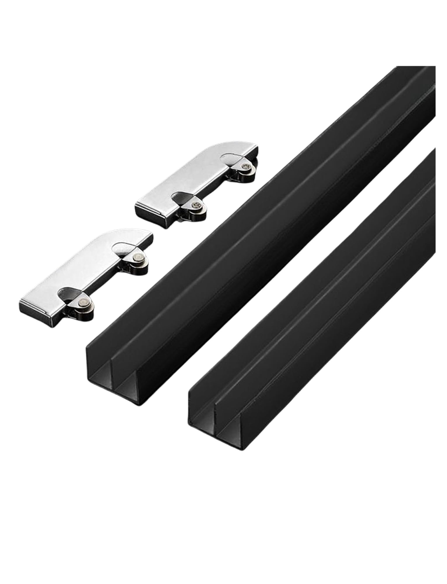 Heavy Duty Black Aluminum Glass Sliding Door Track - Dual Channel Kit for Display Cabinets, Showcases - Smooth Gliding & Easy Install​(110cm/43.3in)