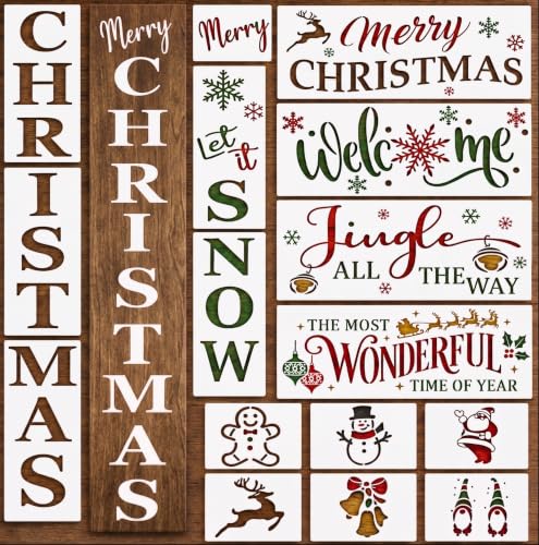 Christmas Stencils for Painting on Wood - Vertical Merry Christmas & Let it Snow Sign - Large Christmas Stencils for Crafts Reusable - Holiday Stencil Signs -Believe, Santa & Snowflake Welcome Stencil