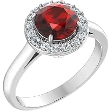 Womens 925 Sterling Silver Classic Solitaire Halo Center 7 mm Round Gemstone Birthstone Fine Jewelry Engagement Wedding Accessory Rings, 1.3 Carat Gemstone