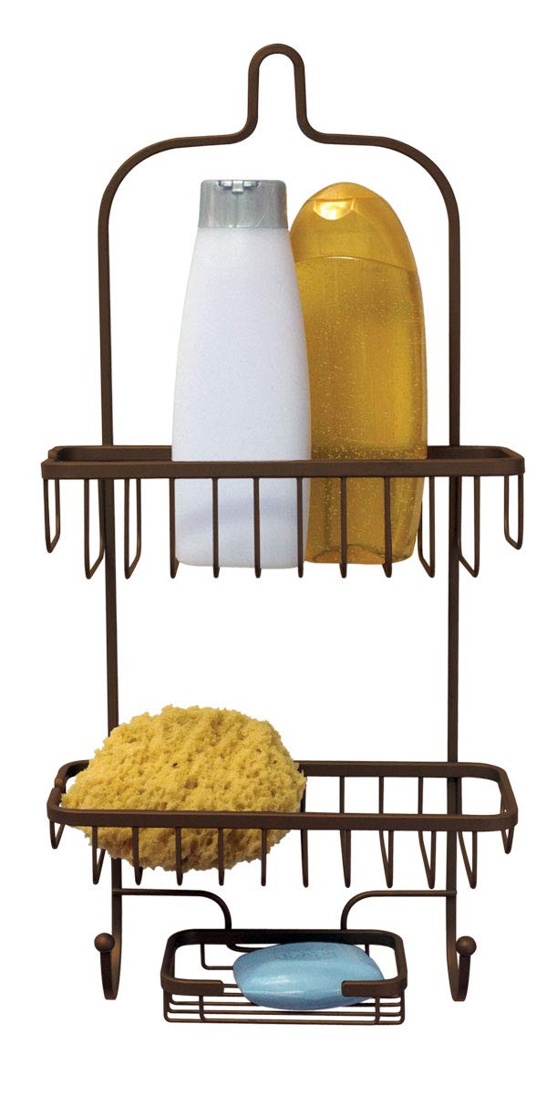 Home Basics Bronze Heavyweight 2-Tier Shower Caddy Over the Shower head with Rubber Collar Maximize Storage 2 Shelves