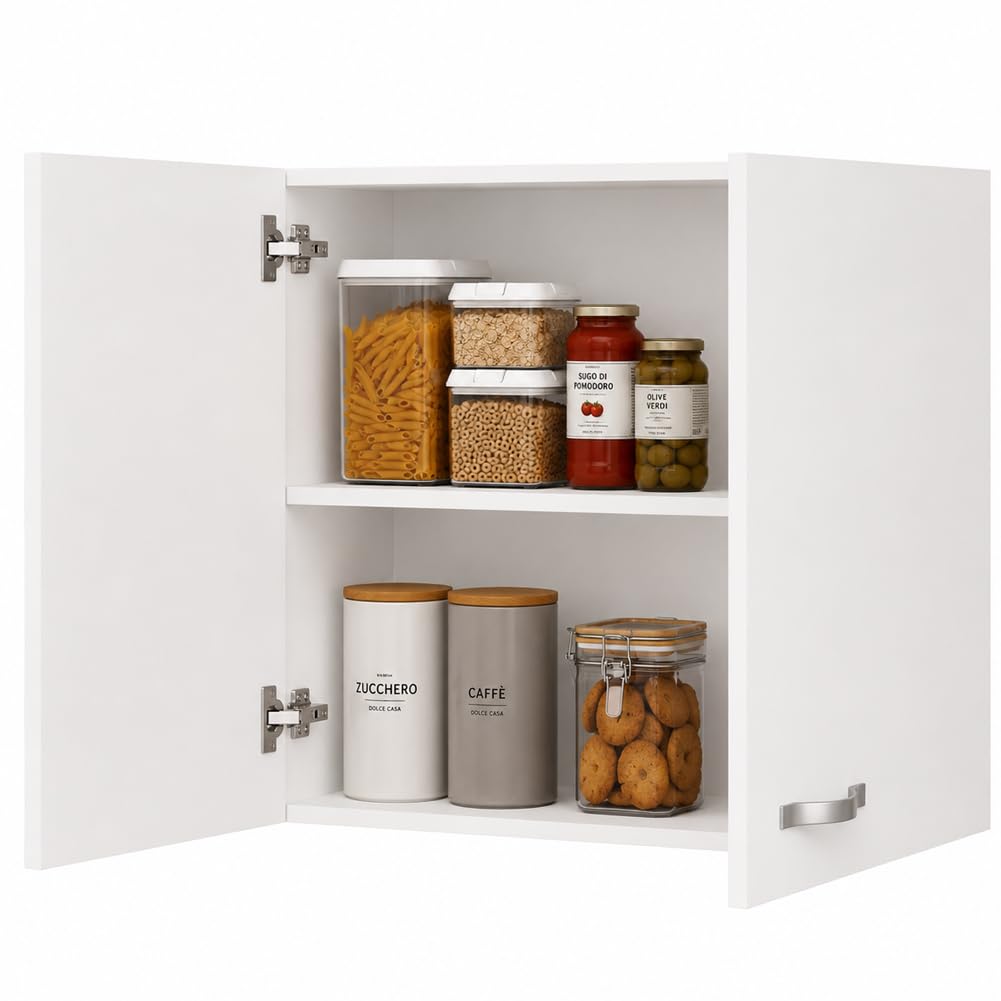 Shally Dogan Armoire Murale Suspendue en Bois avec Deux Portes, 1 étagère et 2 Compartiments, Armoire Murale spacieuse et résistante, Dimensions 80 x 32 x 72 cm (Blanc)
