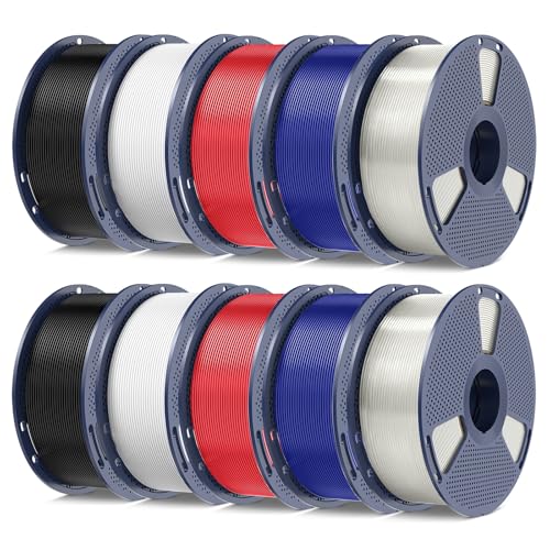 Image of PETG Filament 1.75mm, Ultra Tough, Heat Optimized, Odorless, 10kg(22lbs) SUNLU PETG 3D Printer Filament, 2 Pack-Black+White+Transparent+Red+Blue