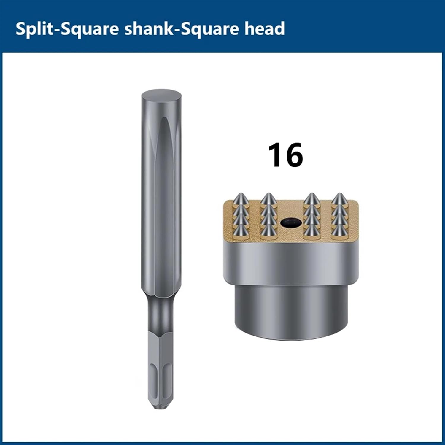 Hex Handle Hammer Chisel Round Square Head Hammer Drill Bit Brick Wall Concrete Chisel Hammer Head Postl 1Pcs(Square 16 Point B)