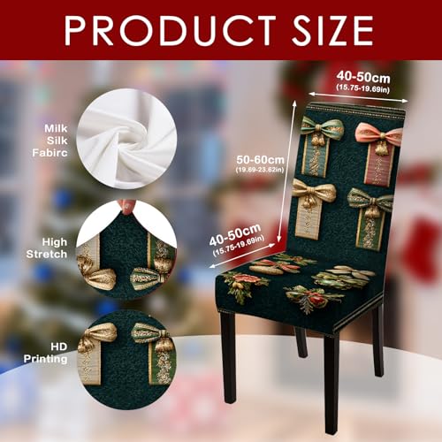 Image of Nuxovilar Bow Ornament Green Stretch 23.6x70in 6PCS Chair Covers