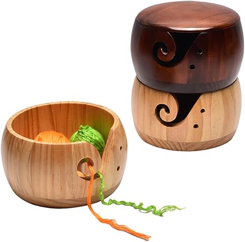 Miniatura 5 de Tazón de hilo de madera, cuenco de hilo para tejer, cuencos de hilo de ganchillo, soporte para bolas, cuenco de almacenamiento para tejer bricolaje,