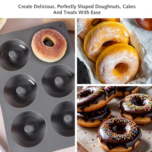 2 PCS Donut Mould, Doughnut Mould 6 Cavity Non-Stick Silicone Baking Trays Food Grade Silicone Baking Moulds Silicone Moulds for Donut Baking Pan (Grey) - Image 3