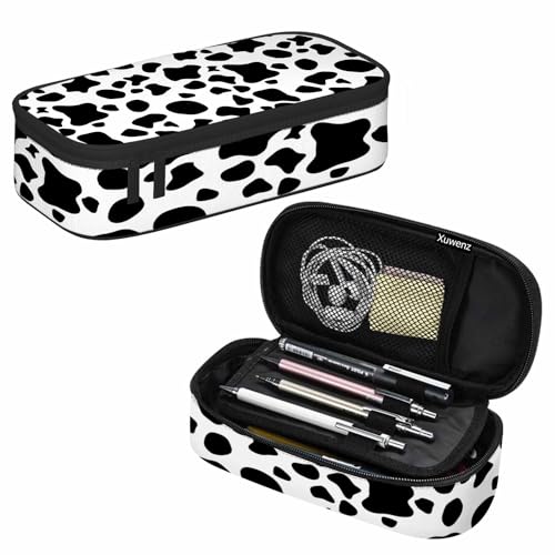 Image of Black White Cow Pencil Case Cow Spots Animal Fur Creative Arts Pencil Bag Pen Markers Pouch Holder Organizer for Boy Girl School Students