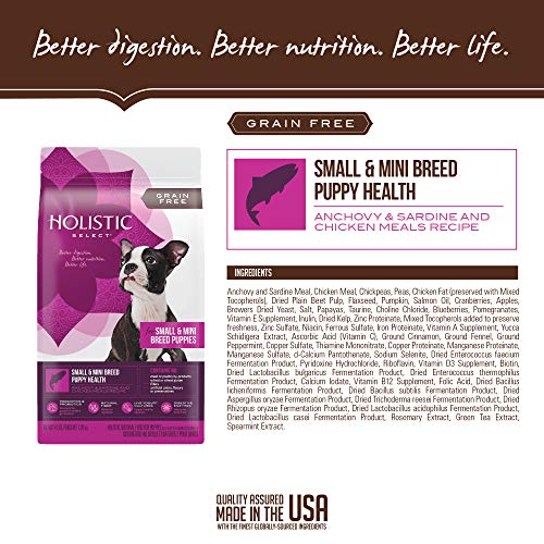 Holistic Select Natural Grain Free Dry Dog Food, Small & Mini Breed Puppy Recipe, 4-Pound Bag