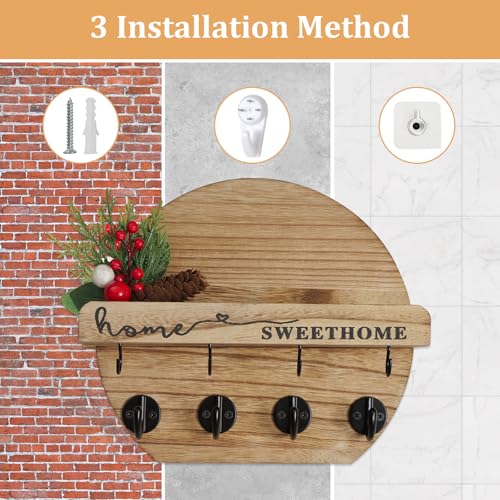Miniatura 6 de Dxiunove Cuelga Llaves Pared Con Flores Secas Colgador Llaves Madera Cuelga Llaves Orbicular Colgador De Llaves Para Pared Adecuado Para Vestíbulos, Lavaderos, Pasillos, Cocinas Y Oficinas Madera