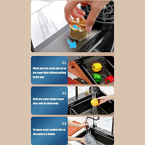 Kitchen Sink Flying rain Waterfall Sink Household Sink, Dishwasher Basin Single Sink Workstation Kitchen Sink with Pull-Out tap, Chopping Board, Cup Washer (Color : Gun Grey, Size : 75 * 45 * 20cm)za - Thumbnail 5