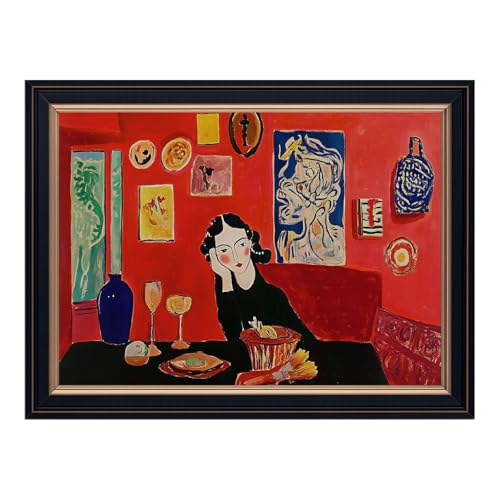 Framed Bold Red Abstract Woman Oil Painting Colorful Expressionism Wall