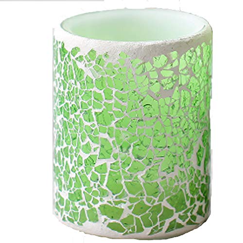 HBLWX Vela llevada con Pilas del Vidrio de Mosaico del Contador de Tiempo del Pilar del Verde del Mosaico para la decoración casera, 3 * 4 y 3 * 6 Pulgadas,S