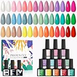 Phoenixy Gel Nail polonais, 21 Couleurs Gel Nail Polish Set Soak Off Gel Nails Starter Kit Vernis Base et Top Matte Coat Cadeaux pour femmes