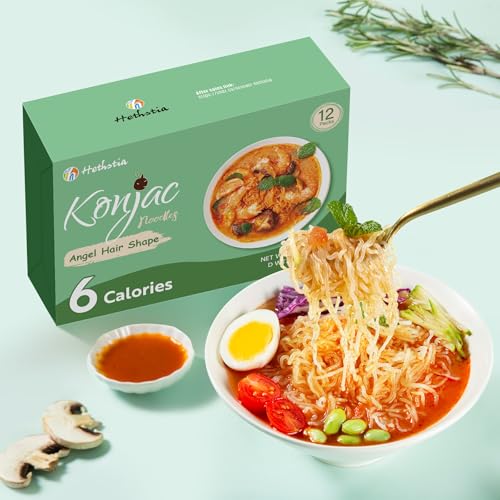 Image of Hethstia Konjac Noodles Angel Hair, 12 Pack Shirataki Noodles, Low Calorie, Low Carb, Sugar-Free, Gluten-Free, Keto and Paleo Friendly, Vegan, Healthy Konjac Pasta