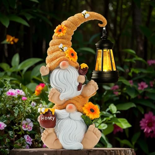 QZZP Solar Garden Gnome Statue with LED Lights,...