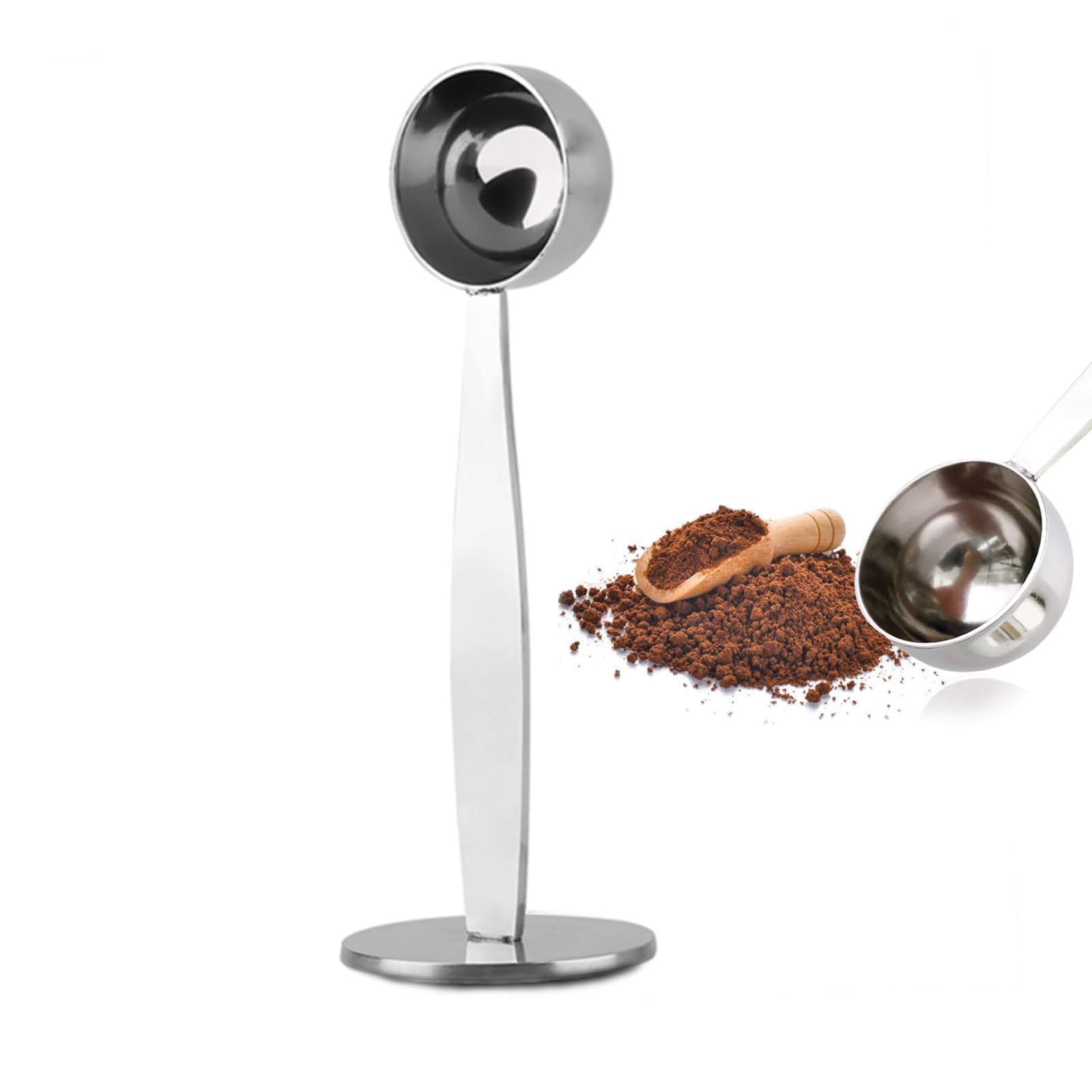 Cuchara De Café 2 En 1 De Acero Inoxidable – Medidora Y Prensadora Para Café Molido, Plata, Tamaño 14.5cm