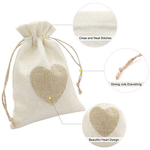 Sumdirect Heart Burlap Bags With Drawstring - 36Pcs 4X6 Inch Beige Small Linen Gift Pouch For Wedding，Baby Shower Favor Gift Bags #TOP2