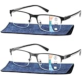Bifocal Reading Glasses for Men, No Line Bifocals Progressive MultiFocus Readers, Wide Clear Top Transition Non Prescription Multifocal Eyeglasses,Large Anti Blue Light Multi focals Half Frame +1.0