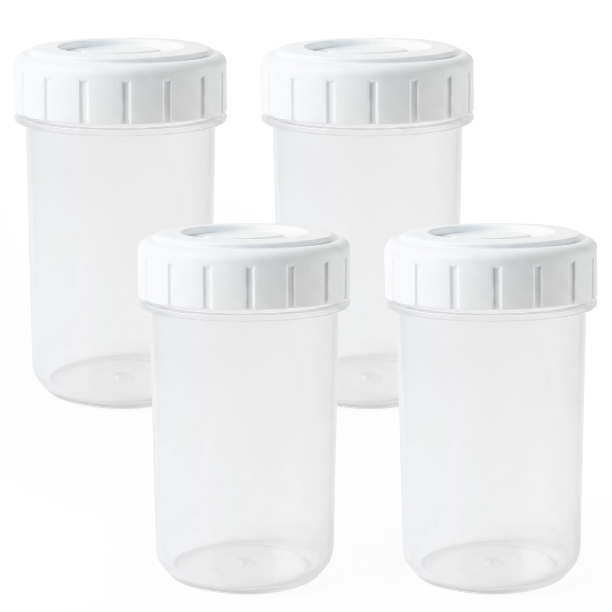 Winsome White & Transparent Plastic Beaker With Lid | 4 X 400Ml Plastic Beaker Cup Twist Seal Screw Lid | Microwave & Dishwasher Safe Airtight Food Storage Container