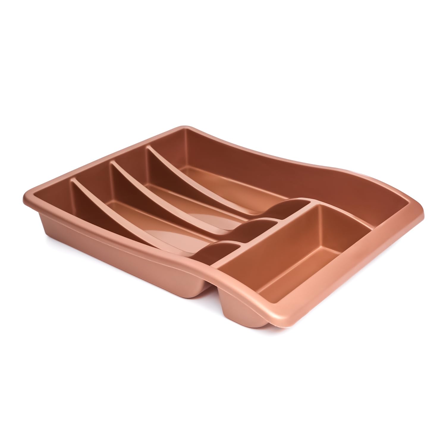 Winsome Rose Gold Cutlery Drawer Organiser Plastic | Kitchen Drawer Organiser For Large Utensils | 5 Compartment Cutlery Divider For Spoons, Knives, Forks | Large Black Drawer Tidy (Rose Gold)