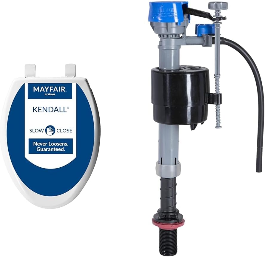 Mayfair Slow-Close Toilet Seat and Fluidmaster Fill Valve Bundle, Elongated, 1 Pack Each