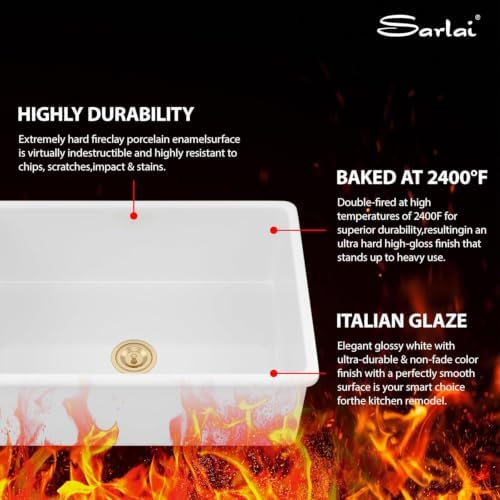 Sarlai 30 Inch Undermount or Drop In Fireclay Kitchen Sink White 30"x18" — view 7