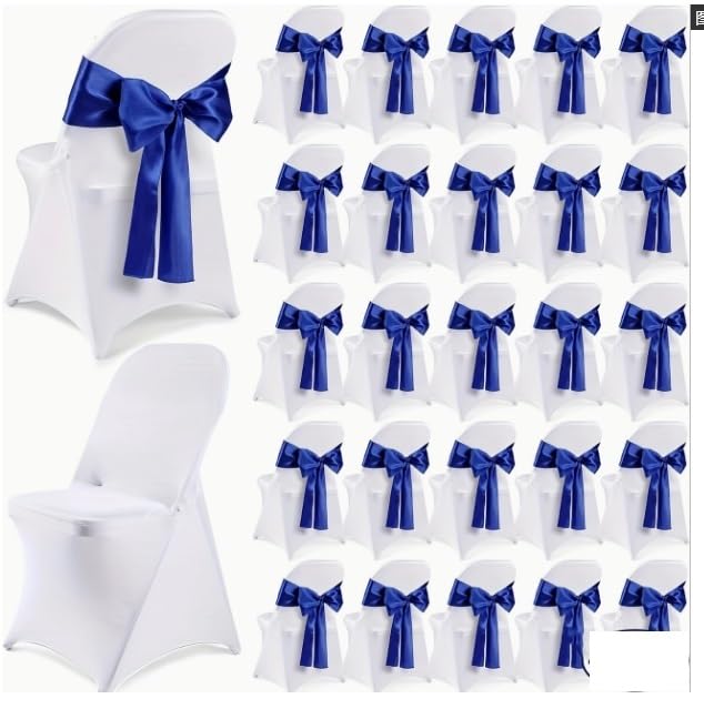 Stuhlschleifen,Stuhlschleife Hochzeit Satin-Stuhlschärpen, 24-teiliges Set, solide Stuhlschleifen, seidig weiche Stuhlbänder for Hochzeitsfeiern(Blue)