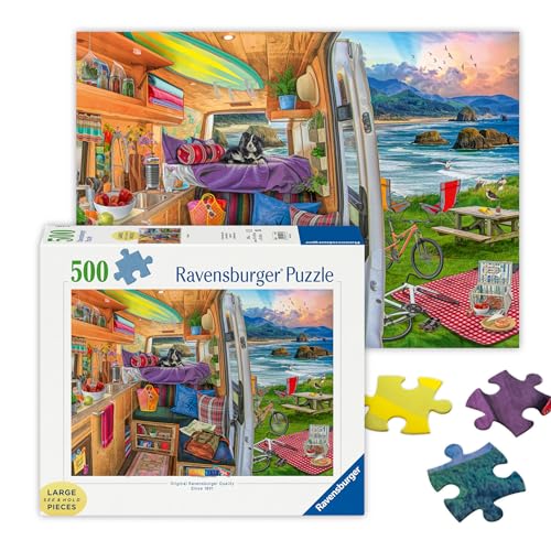 Ravensburger - Rig Views - 500 Piece Large Format Jigsaw Puzzle - Stunning Imagery - Bold Colors & Intricate Details - Adventure in Van Life - Premium Quality - Puzzles for Adults