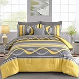 Yellow Comforter Set King Size,8 Pieces Bed in a Bag Patchwork Striped Bedding Sets,Boho Soft Microfiber Bedding Set for All Season(104'×90')