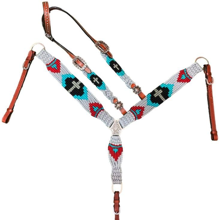 Showman Cross Design Corded Single Ear Headstall & Breast Collar Set