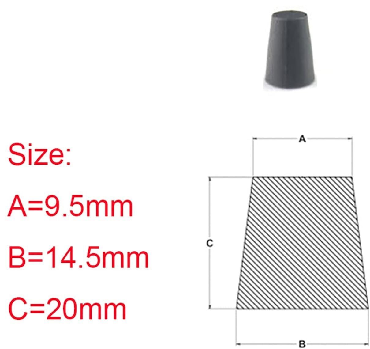 Gummi-Rohrabdeckung, Stopfloch, 6 Stück, schwarz, konisch, 1,5 mm auf 16 mm, Endkappen, konisches Silikon (9,5 x 14,5 x 20 mm)