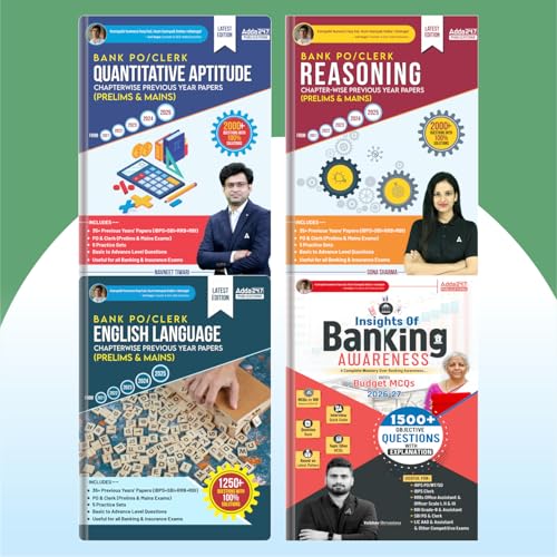 Image of Topic wise Chapter wise Solved Papers For Bank PO & Clerk /IBPS / SBI Bank Po /Clerk Prelim & Mains Exam (2025 To 2021) Reasoning /Quantitative Aptitude /English /Banking Awareness (English Printed Edition)