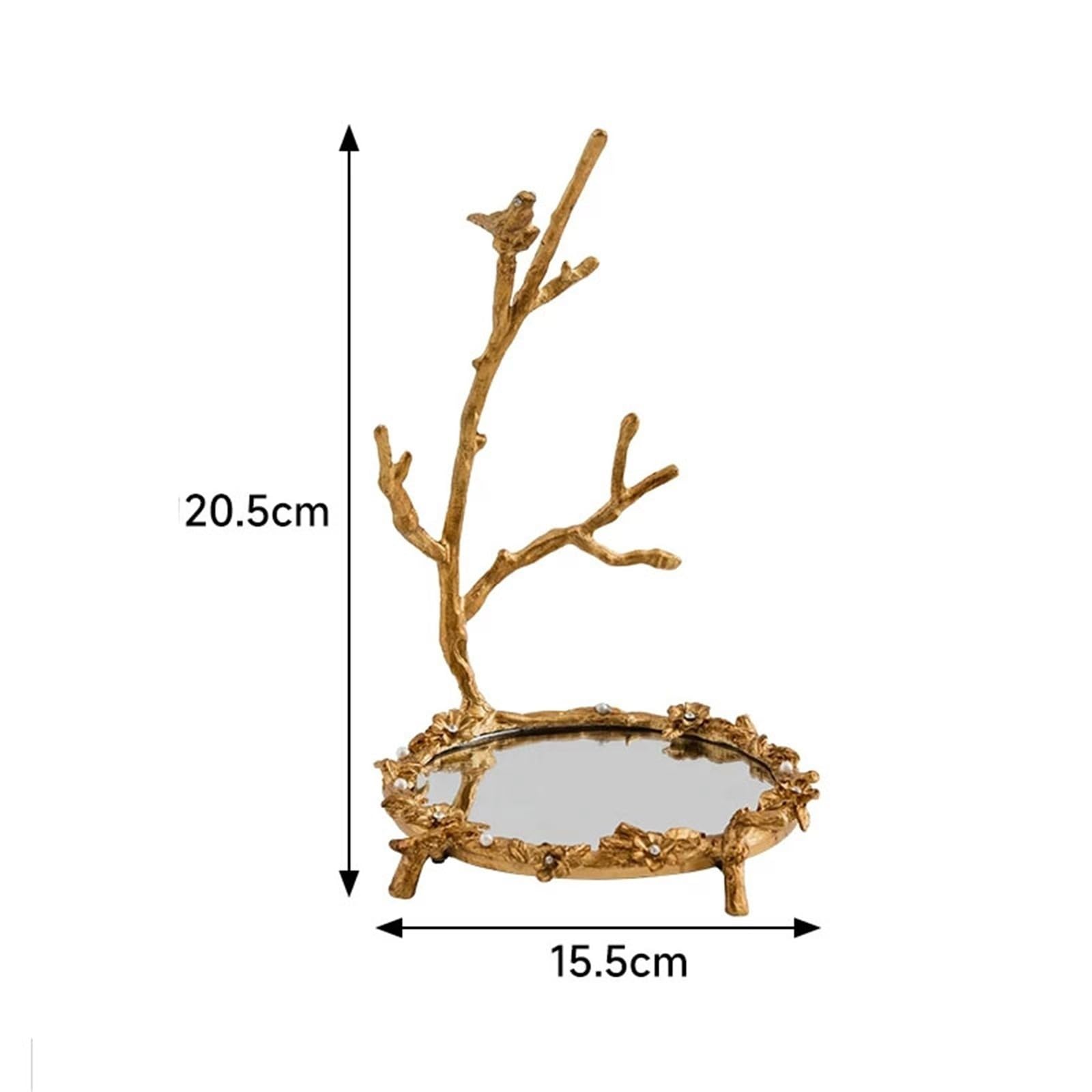 Stojak na biżuterię Vintage Golden Branch Alloy Jewelry Stand with Mirror Tray Stojak na naszyjnik