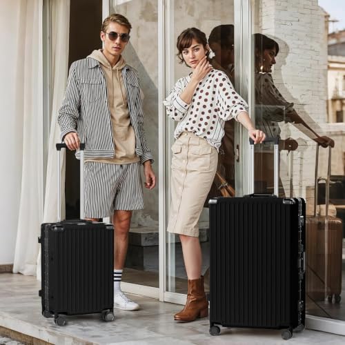 Image of AnyZip Luggage Sets 2 Piece Aluminum Frame Carry On and Checked Suitcase PC ABS Hard Shell TSA Lock No Zipper(Black, 20 /28)