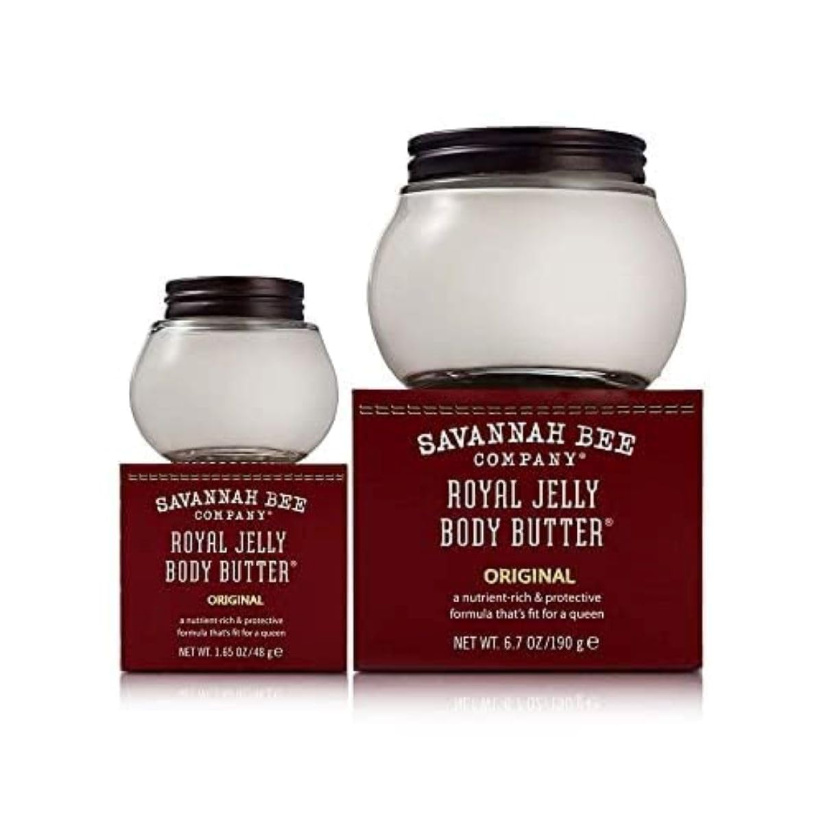 Savannah Bee Company Ultra-Rich Royal Jelly Body Butter Original Formula Set: Deeply Moisturizes, Nourish & Revitalize Skin with Sweet Fragrance of Blackberries & Velvety Vanilla (6.7 Oz & 1.65 Oz)