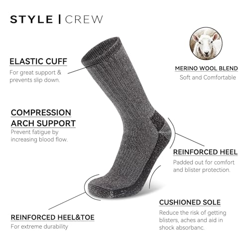 2 Pack Warm Thick Thermal Merino Wool Blend Hiking Socks for Men Women Thick Cushioned Crew Boot Socks for Winter Cold2