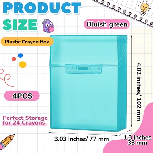 Image of Clabby 4 Pcs Clear Plastic Crayon Boxes Hold 24 Count, Teal | Organizer Box, Case, Colorful, Portable Storage Holder with Snap Lid, for Kids Boys Girls School Classroom Home Art Supply