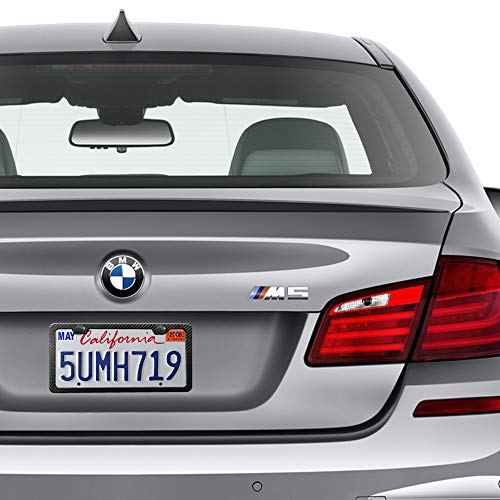 Zxfoog Carbon Fiber License Plate Frame- 100% Handcrafted Real Carbon Fiber Cloth Wrapped Holder, Slim Black Aluminum Car Tag Cover With Stainless Steel Screws Caps, Rattle Proof Pad, 1 Pack 2 Hole #TOP2
