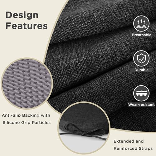Image of AddGrace Set of 4 Chair Cushions for Metal Dining Chairs 14x14 Black | Non Slip,Washable Removable Cover with Ties, Textured, for Kitchen Dining Room Indoor, Hard Wooden Chairs, Family Gathering