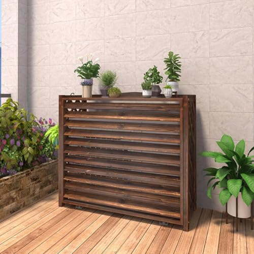 Clôture d'intimité extérieure en bois de 110cm avec cache climatiseur et support fleurs - 2