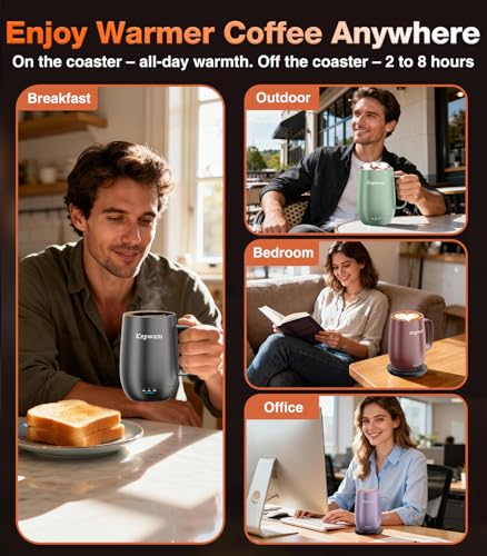 Image of Kepwam Smart Heated Coffee Mug T2-Plus, 20oz Rechargeable Self Heating Coffee Mug with 8-Hour Battery & Temp Control, Perfect Coffee Warmer Gift for Men Women