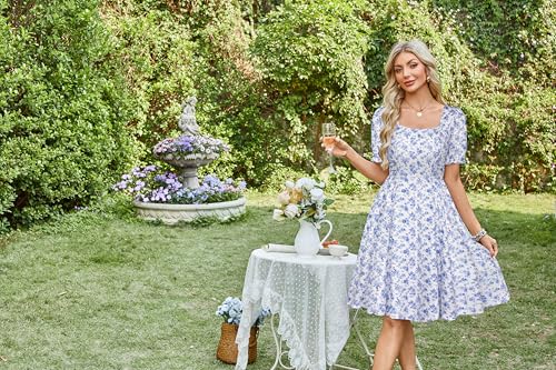 Image of Belle Poque Women's Vintage Midi Cottagecore Cocktail Dresses | Belle Poque Women's Vintage Cottage Core Dress,A-line,Midi,Square Neck,Homecoming Dress,Cocktail Dress,Sun Dress