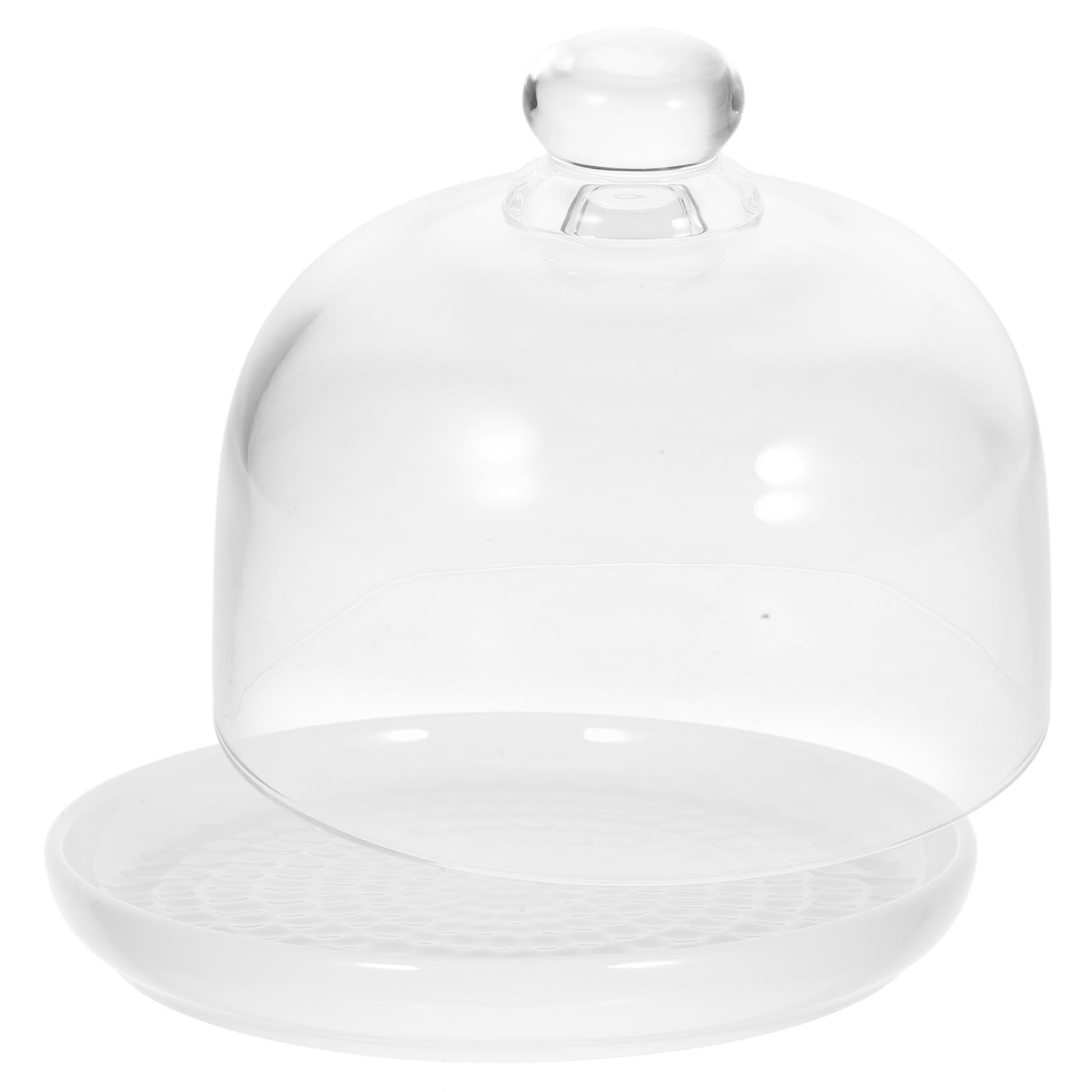 Plato para Tartas de Cerámica con Tapa de Vidrio, 1 Juego Blanco