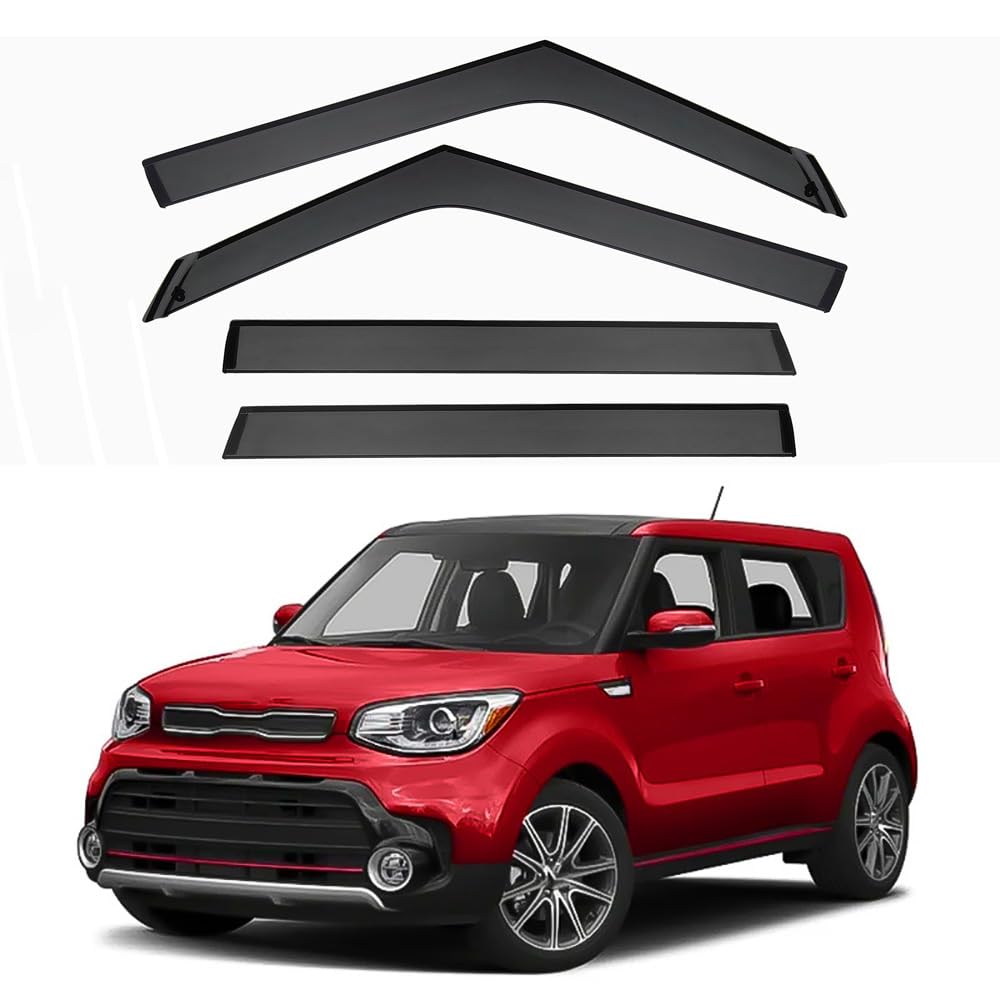 4 szt. Osłona przeciwdeszczowa okna samochodu deflektory wiatru dla Kia Soul MK2 PS 2014 2015 2016 2017 2018 2019, osłona przeciwdeszczowa brwi akcesoria zewnętrzne