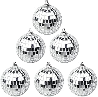 Suaywo 6Pcs Silver Mirror Ball Baubles Mirror Disco Ball Baubles Christmas Tree Bauble Disco Ball for Wedding Home Party Scene Birthday Party Decoration Lighting Effect