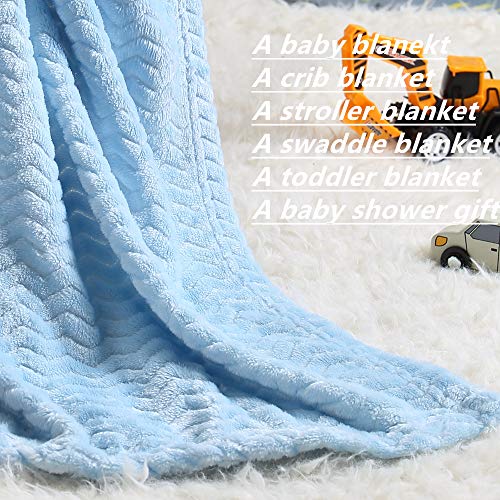 Image of CREVENT 30''X40'' Small Fluffy Warm Baby Toddler Blanket for Boy Infant Toddler Crib Cot Stroller (Wave Blue)
