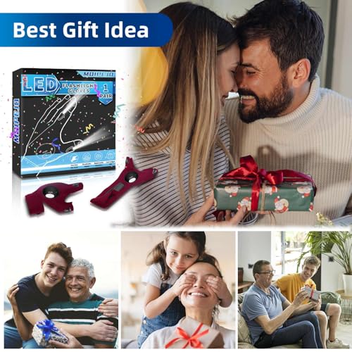 Image of MOIPEJO LED Flashlight Gloves, Gifts for Men Dad Him Boyfriend Husband, Cool Gadget Hands-Free Finger Lights for Camping Fishing Repairing, Fathers Day Christmas Birthday Gift-Wine Red