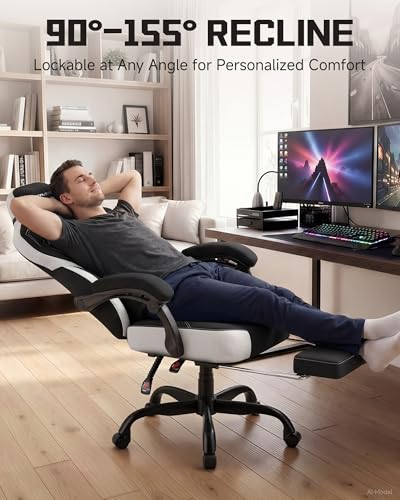 Image of GTPLAYER Gaming Chair for Adults, Ergonomic High Back Chair with Footrest | Big & Tall Computer Video Gaming Chair, Comfort Wide Seat with Lumbar Support for Big /Tall, Office /Home, Black&lightgray