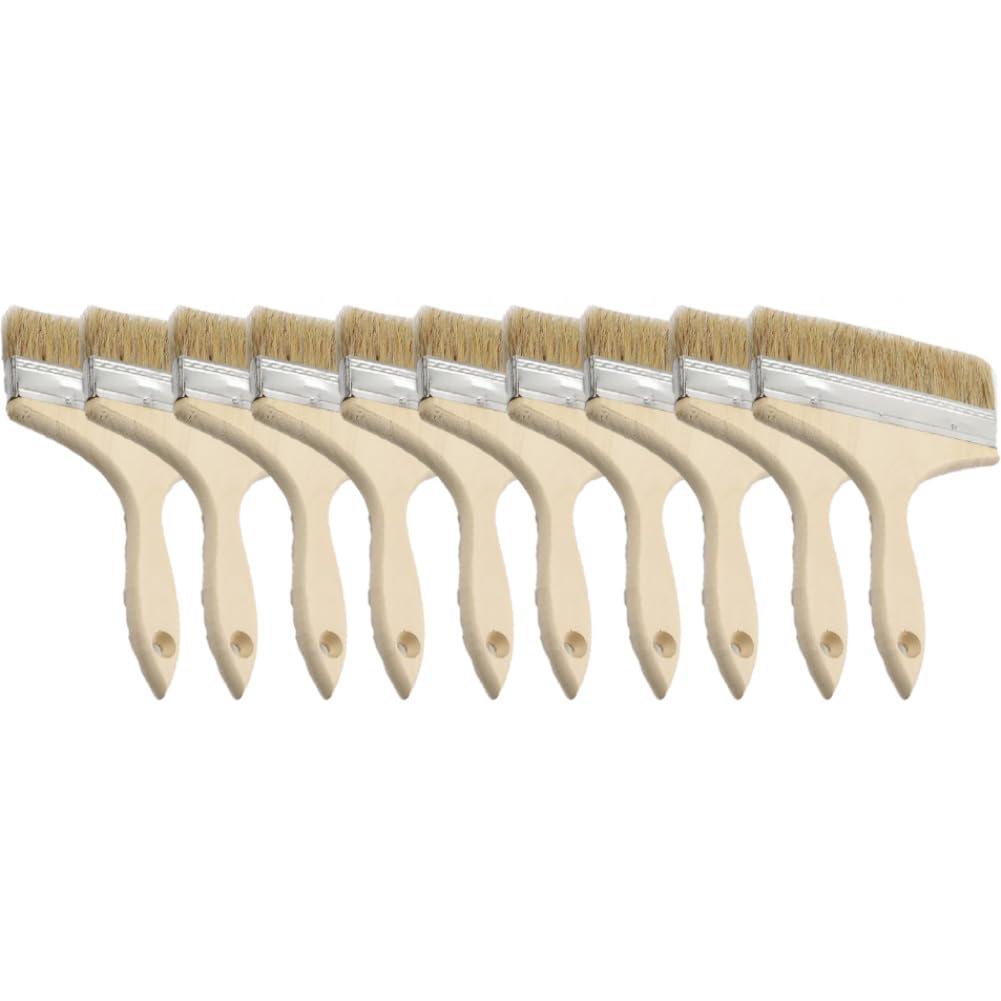 Pennelli da 10 pezzi, lunghezza 240 mm, pennello piatto, pennello per vernice, pennello a mano, pennello per la polvere con manico lungo in legno, pennello per pittura, vernice, decapaggio